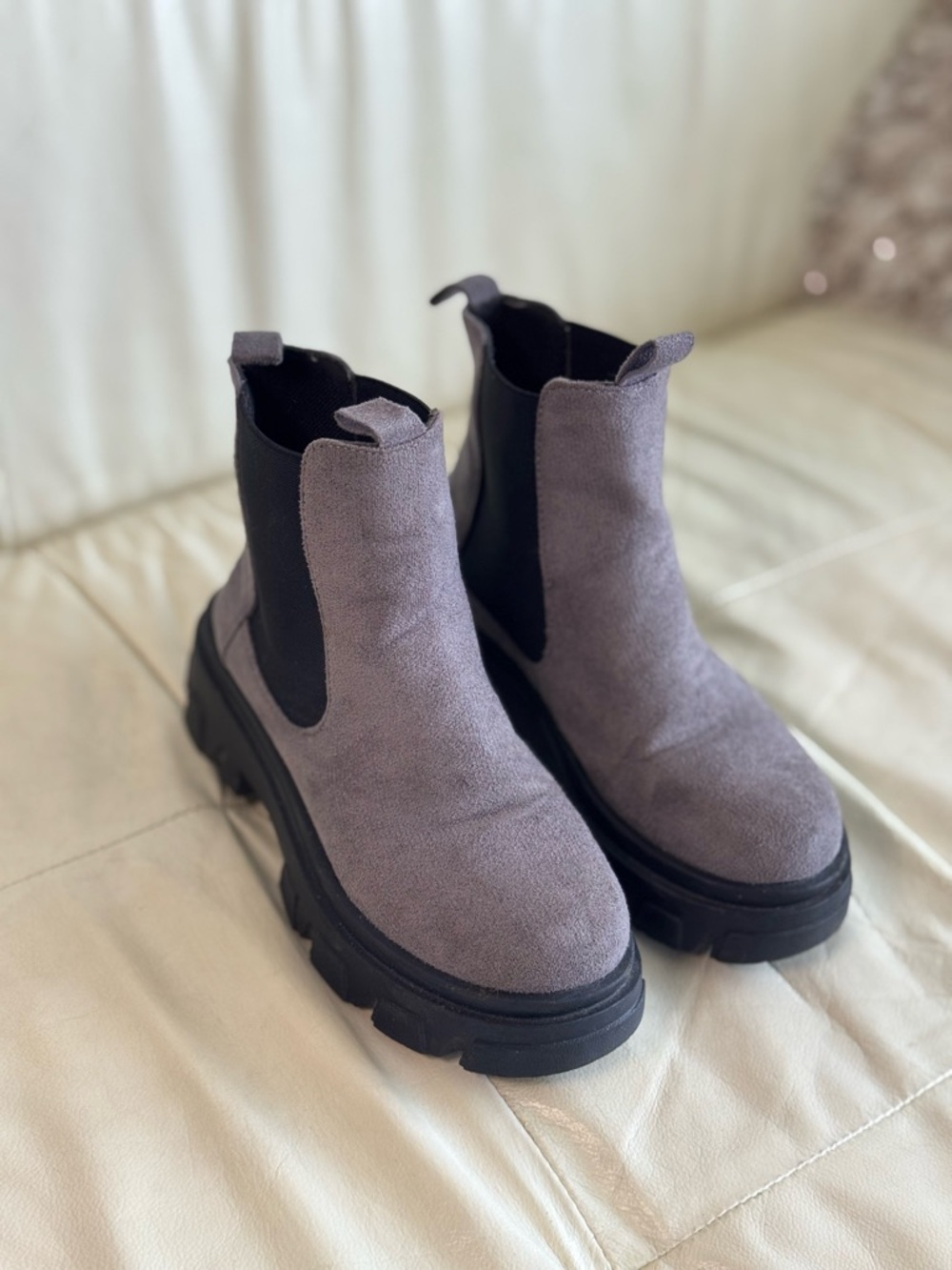 Chunky Chelsea Boots in Taupe Faux Suede - Picture 6 of 6